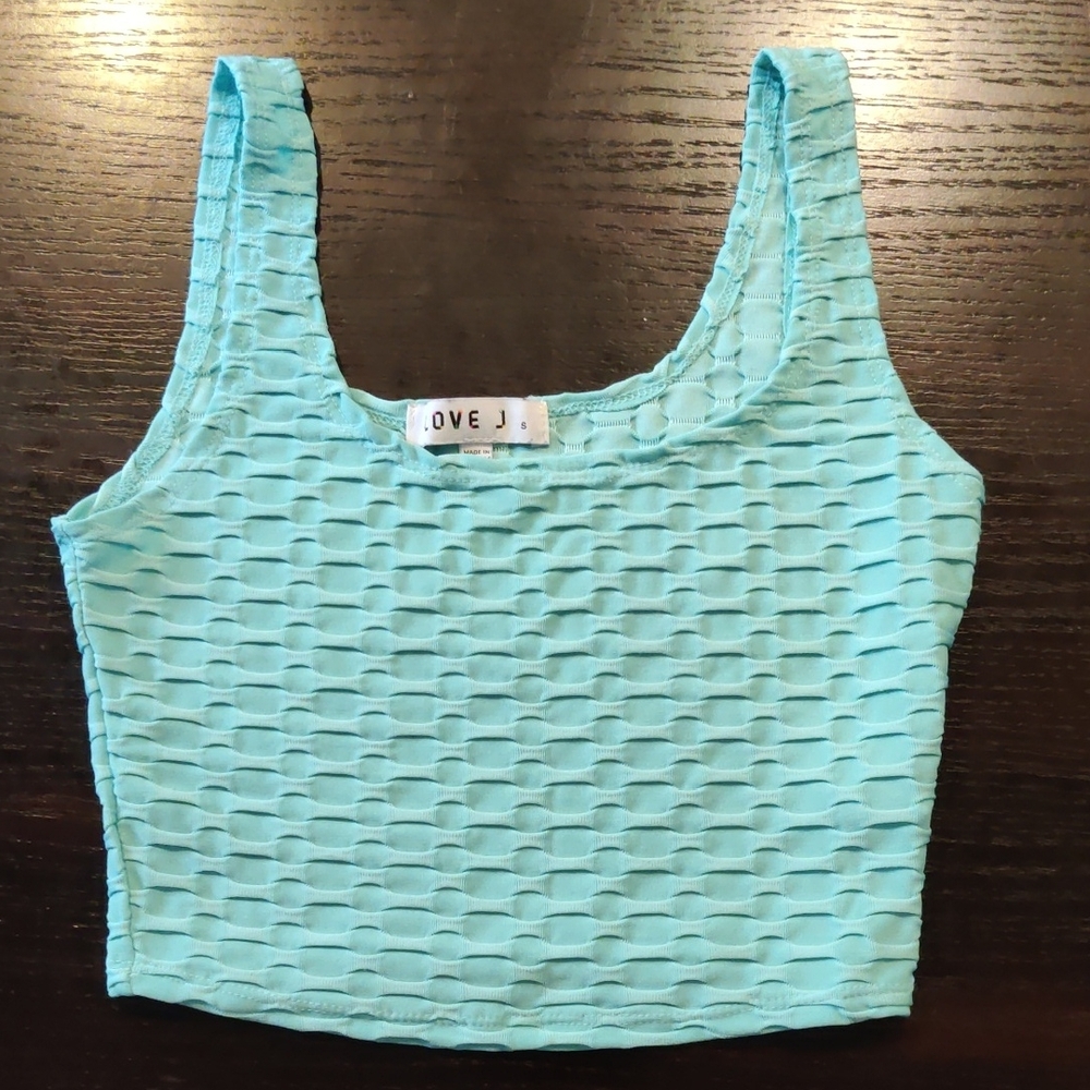 Love J Green Ribbed Sleeveless Crop Tank Top - Size S